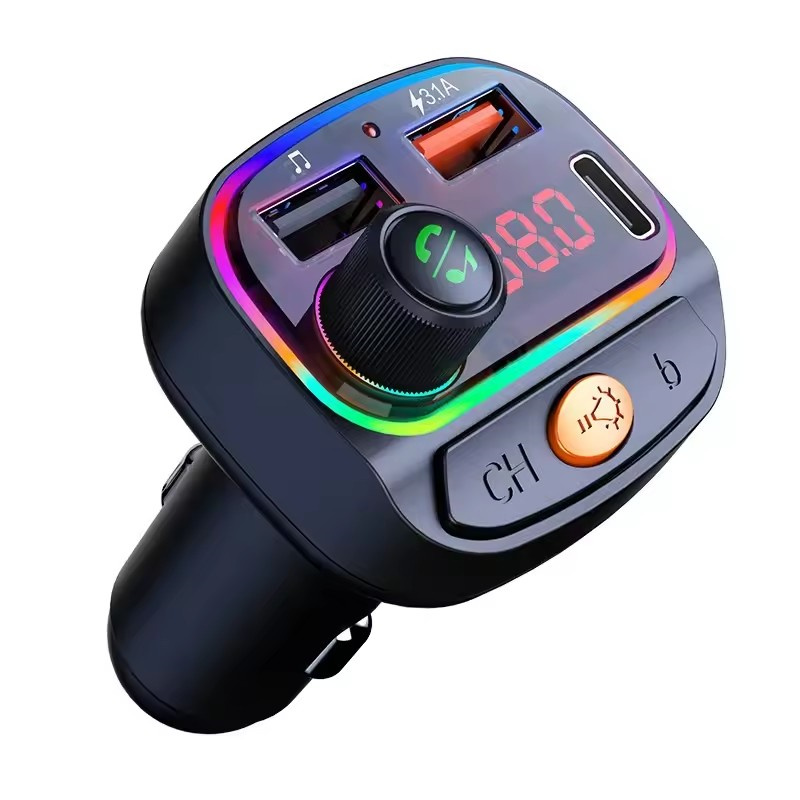 C14 C15 Car Bluetooth MP3 Player Atmosphere Light QC3.0 PD 20W Fast Charging FM Broadcaster For iPhone 16 15 14 13 12 Plus Pro Max Samsung Google Ando