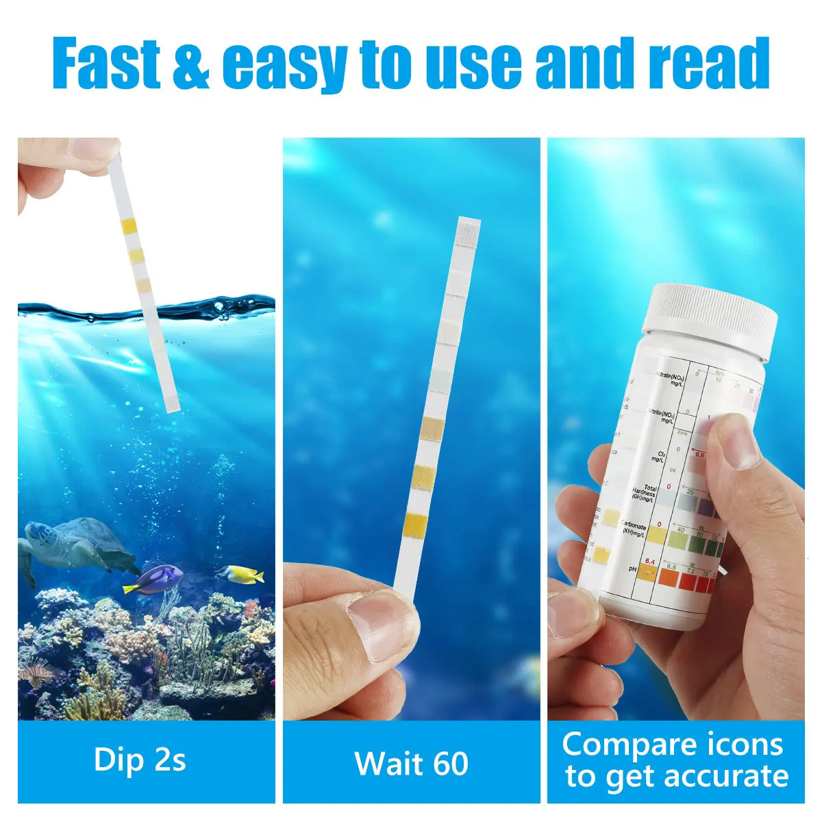 100Pcs Aquarium Test Strips Water Quality Test Strip 7in1 Fish Tank Test Kit Freshwater Saltwater Aquarium Water pH Test Strips 250226