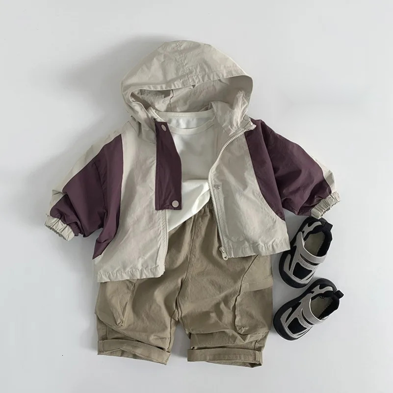 Ddmyshoesvip Spring New Children T Contrast Color Hooded Boys Girls Long Sleeve Casual Jacket Baby Loose Zipper Coat Kids Clothes