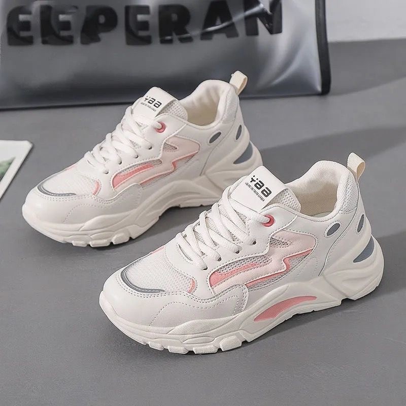 2025 New Leisure Fashion Women's Sport Shoes Color Block Thick Sole Lace-up Running Woman Shoes Comfortable and casual outdoor tennis shoes zapat