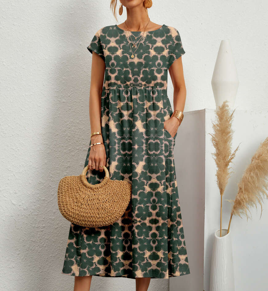 European American fashionable women's loose cotton and en sleeveless round neck printed summer dress 2025 new casual fashion trend clothing