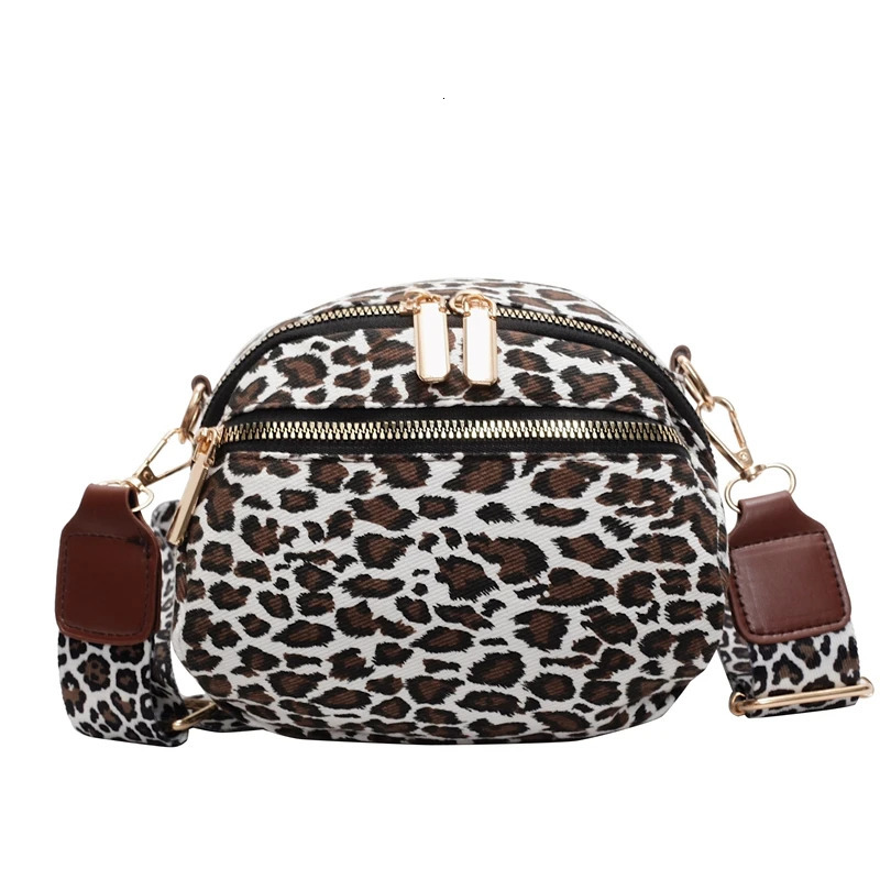 Casual Leopard Print Small Circular Shoulder Bags Personality Compact Portable Wide Straps Womens Crossbody Bags 2025 250218