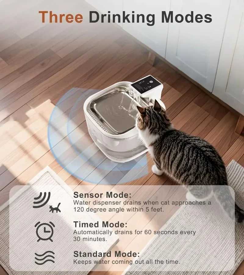 Wireless Cat Water Fountain 4.5L Pet Water Dispenser with Motion Sensor Built-in 4500mAh Battery Ultra Quiet Pet Water FeederC250228