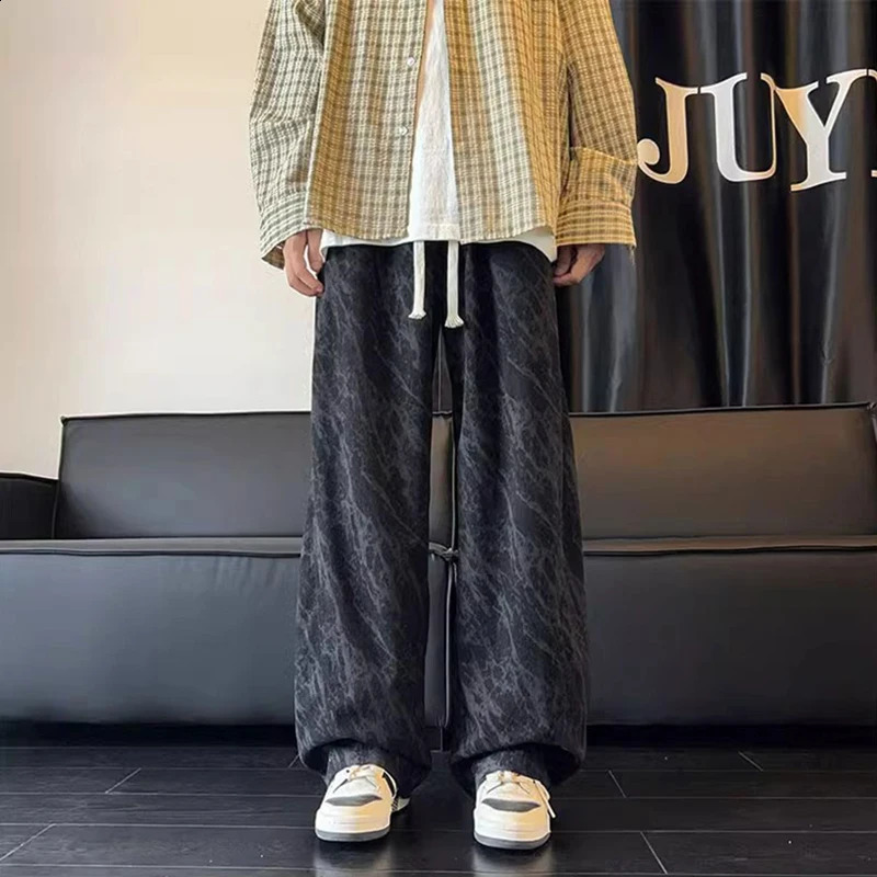 TieDye Corduroy Mens Winter Pants 2024 American Vintage Loose Straight Wide Legs Drawstring Sweatpants Y2k Cargo Man 250228Z