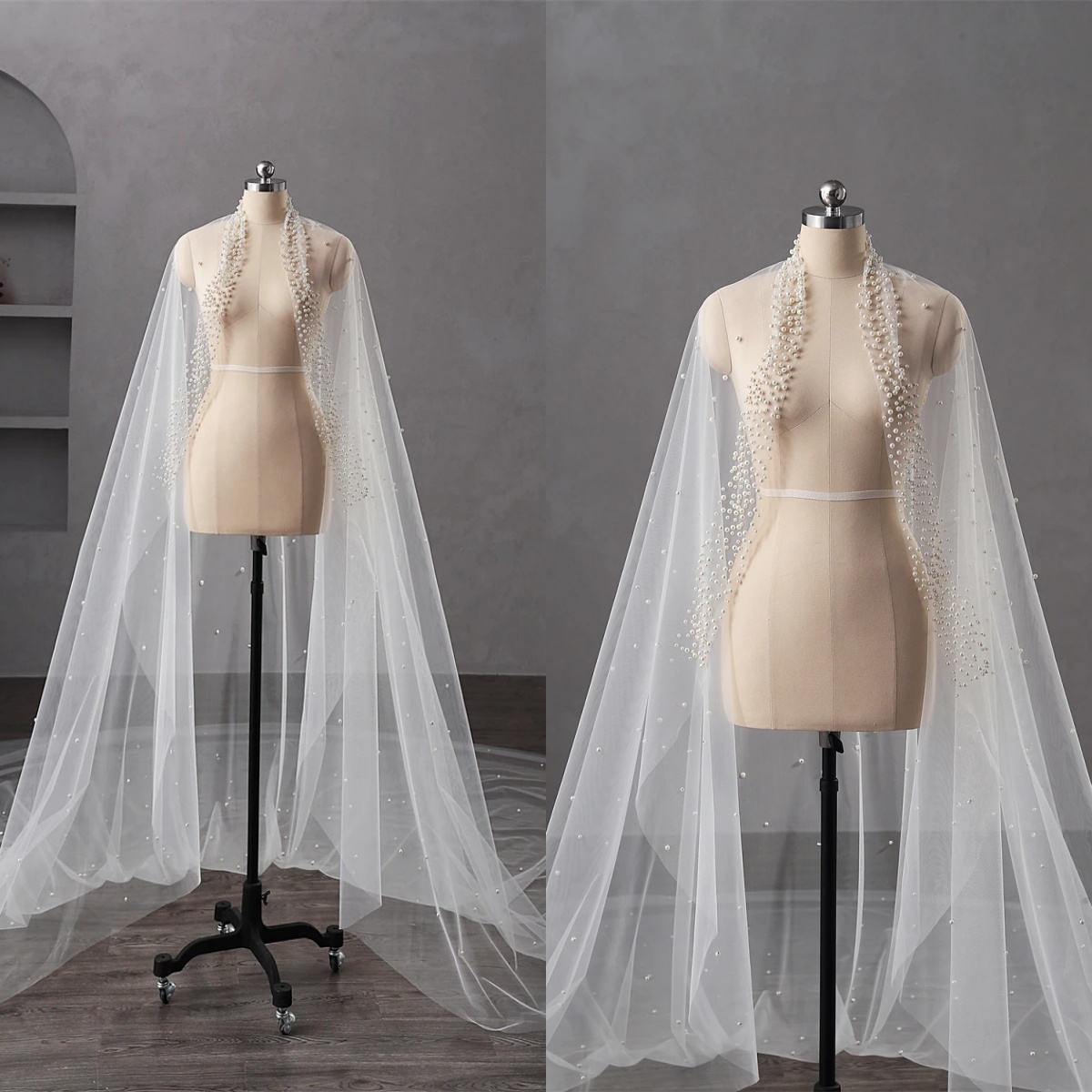 Elegant Bridal Veils Tulle With Comb Bride Wedding 3m*2m Pearls Decoration Long Veil Hair Accessories Custom Made