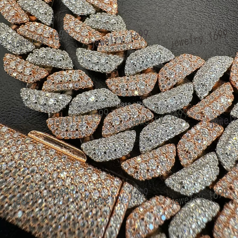 Rappers Two Tone Cuban Link Chain Iced Out Silver Moissanite Cuban Necklace Custom Hip Hop Jewelry Men 18MM Diamond Cuban