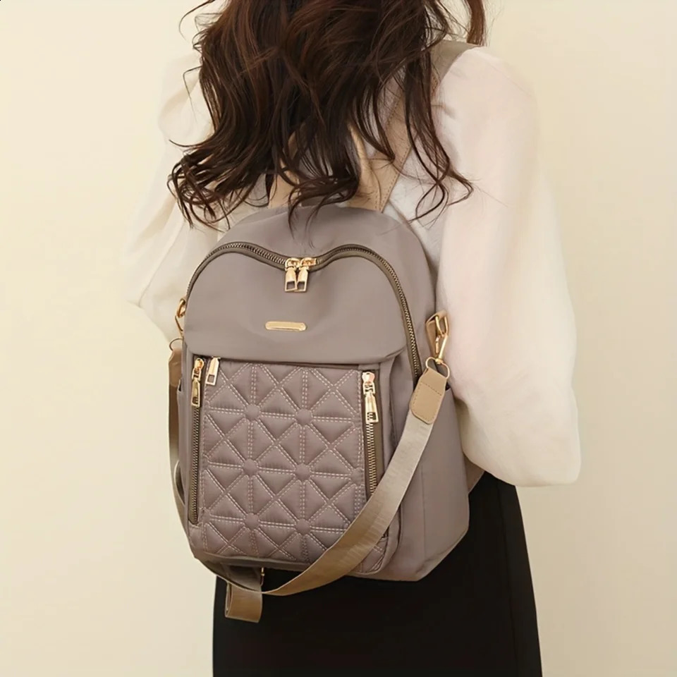 Ship from US Fashion Versatile Backpack Casual Double Zipper Large Capacity Travel With Multiple Compartments Womens Outdoor Comm 250304FBB