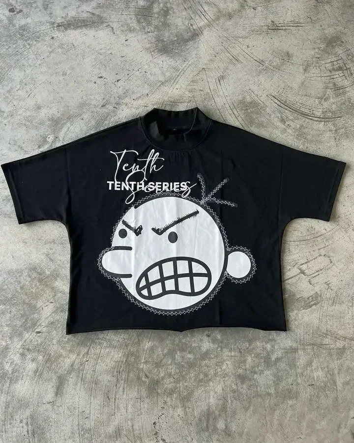Y2k American Retro Red Letter Casual Short-sleeved Rock Hip-hop Street Print Oversized T-shirt Round Neck Cotton Short-sleeved 250227