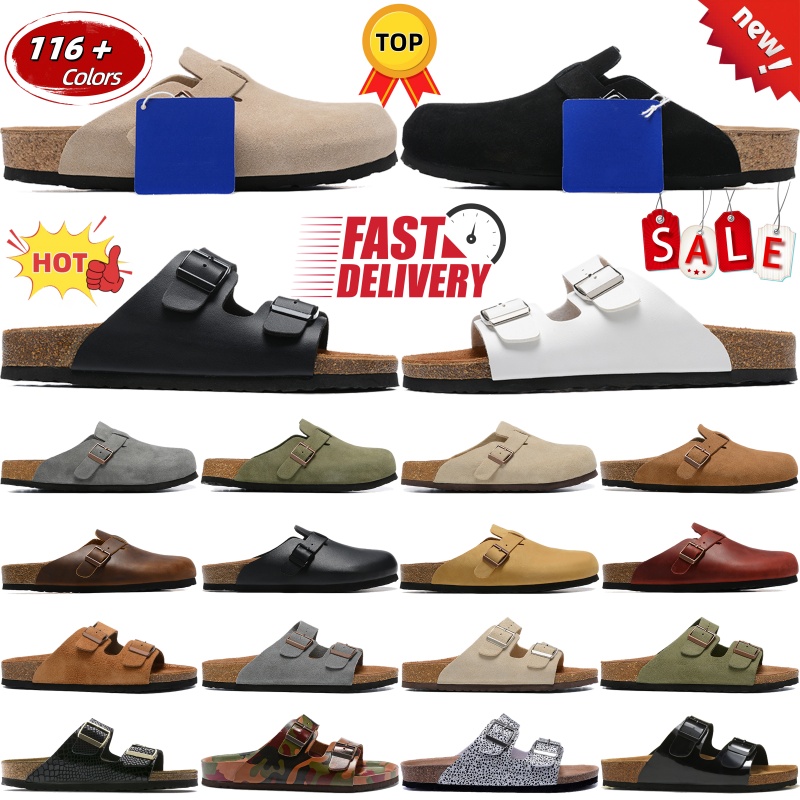 Designer clogs sandals clog slippers taupe black mens boston suede soft footbed sandals Germany famous casual womens slides summer Arizona leather slippers dhgate