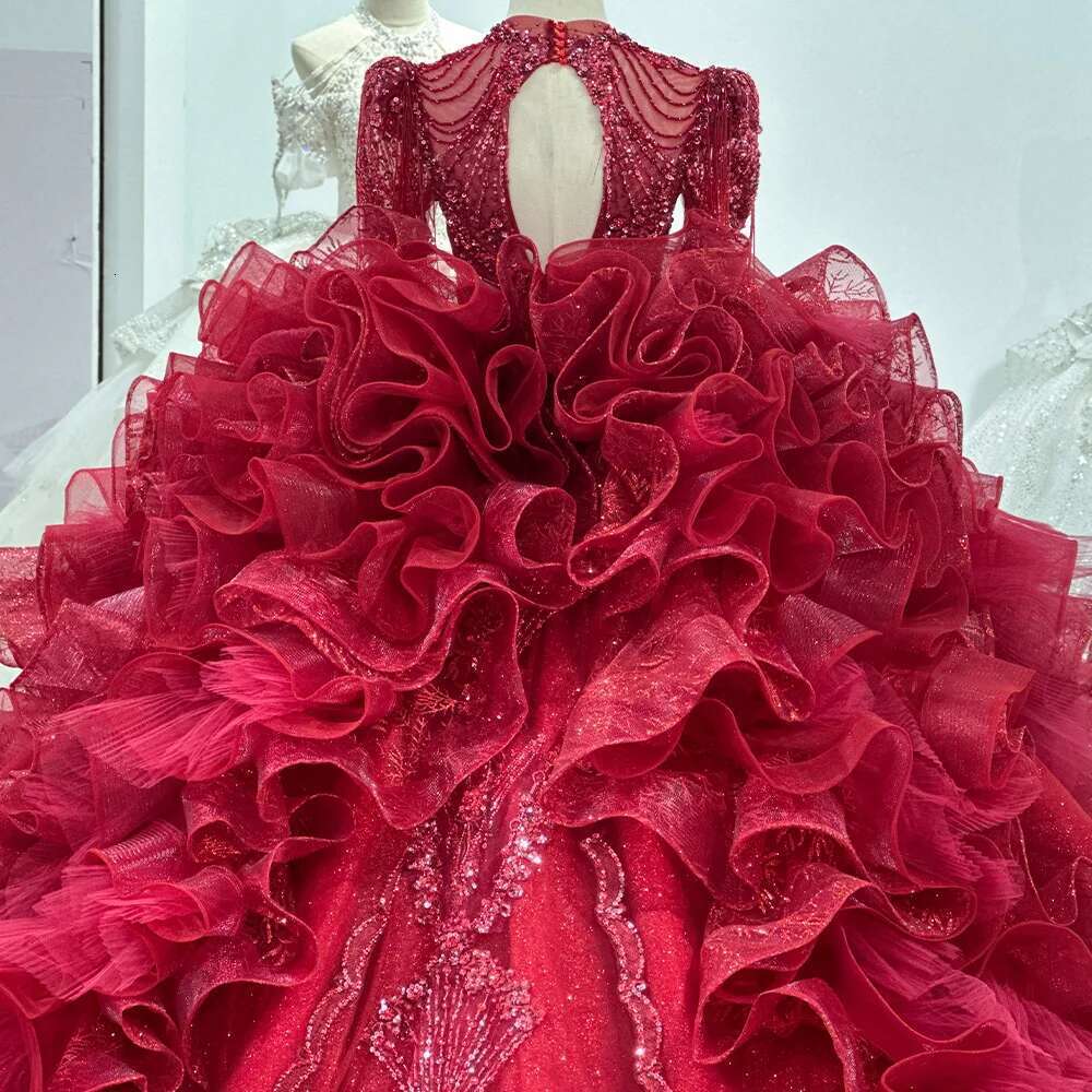 Red Dresses for Women, V-neck, Ruffles, Beaded, Sexy, Long Sleeve, Backless, Wedding Dress, XS105, 2024