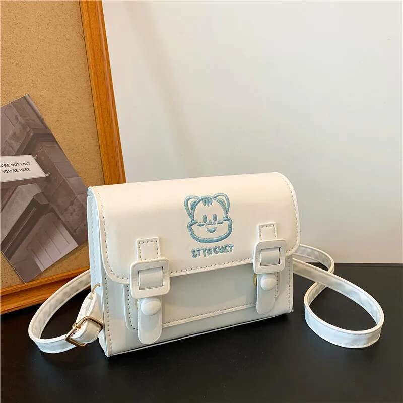 Girls Cat Cute Embroidery Single Shoulder Crossbody Fashion Cartoon Cambridge Bag Casual Hundred Women's Bags Cartoo
