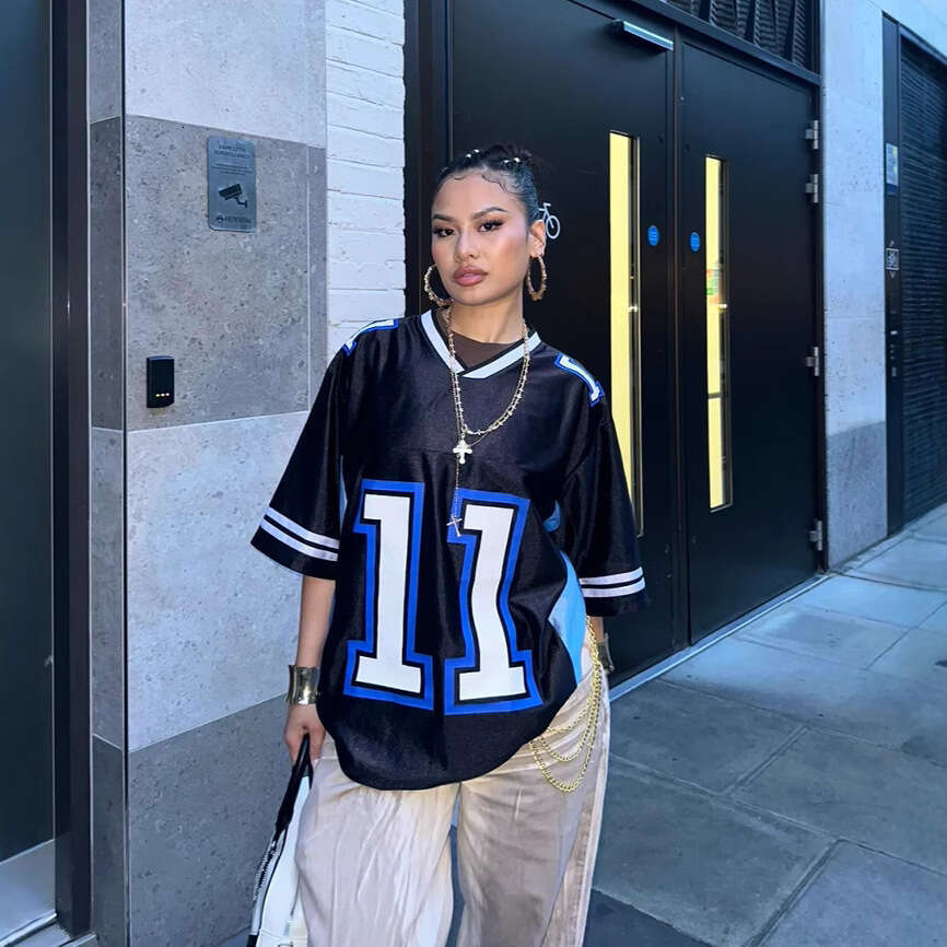 Y2K Trendy Summer Printed Letter Contrast Fashion Versatile Jersey T-shirt Top Unisex 2025