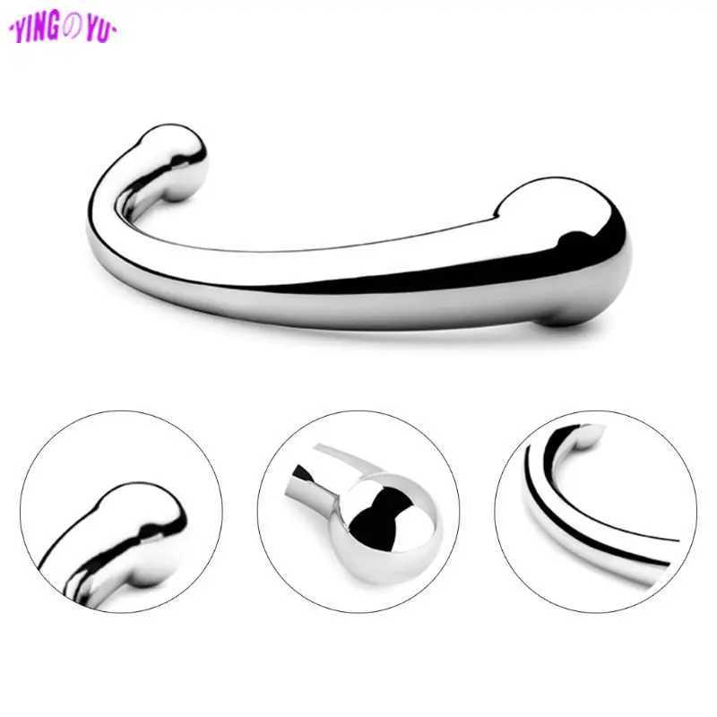 Double Ended Stainless Steel G Spot Wand Massage Stick Pure Metal Penis P-Spot Stimulator Anal Plug Dildo Sex Toy For Women MenW250228