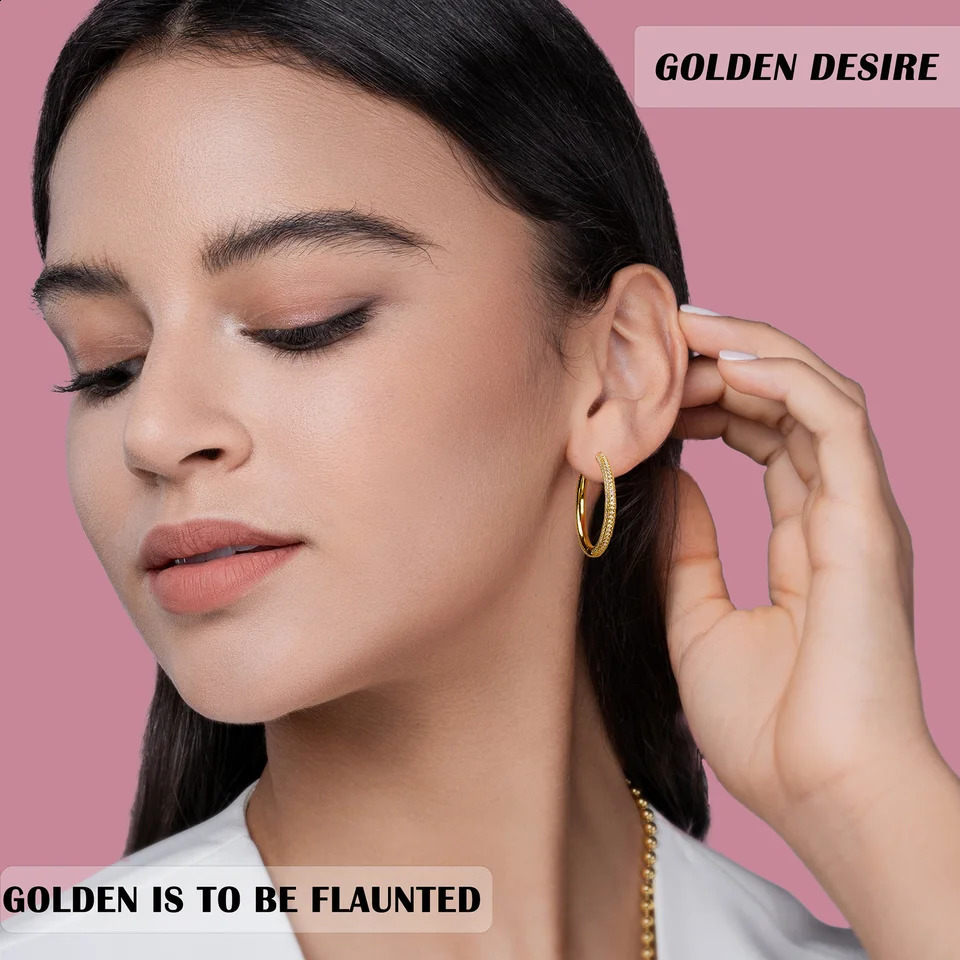 2 pieces of 30mm inlaid gold hoop earrings -18K gold-plated S925 pure silver luxurious and elegant 250219