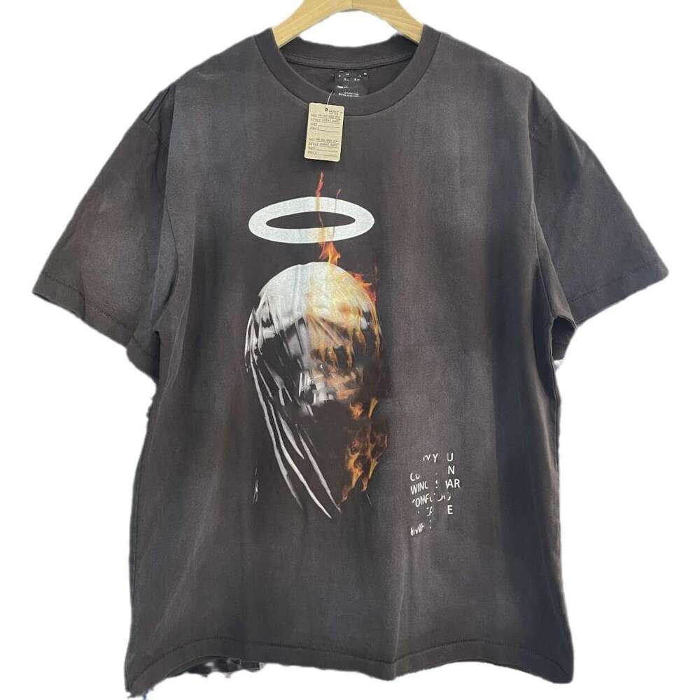 New trendy washed vintage graffiti loose casual round neck short sleeved unisex T-shirt