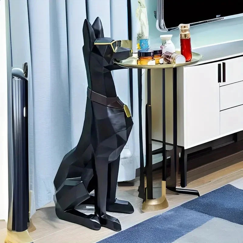 Resin Doberman Dog Statue y Interior Side Table Puppy Sculpture Charming Pinscher Figurine Tray Home Decoration 250228