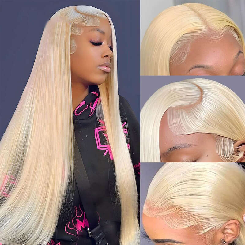 HD Front Lace Wig Hand Woven Lace Wig For Women With Long Straight Hair Lace Front Human Hair In Gold