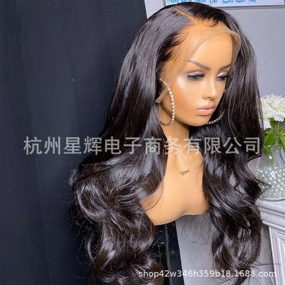 HD Front Lace Wig Front Female Hand Hook Big Wave Long Curled Hair Synthetic Headset Lace Wig Black