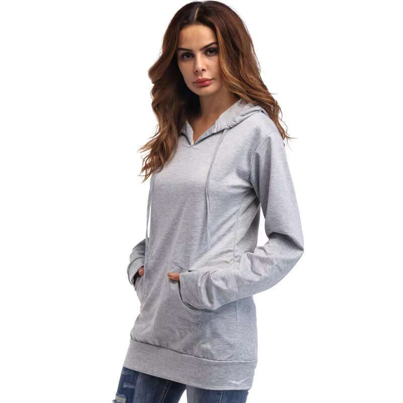 Fashion Plain Pockets Pullover Women Long Sleeve Hoodies Ladies Casual Hoodie