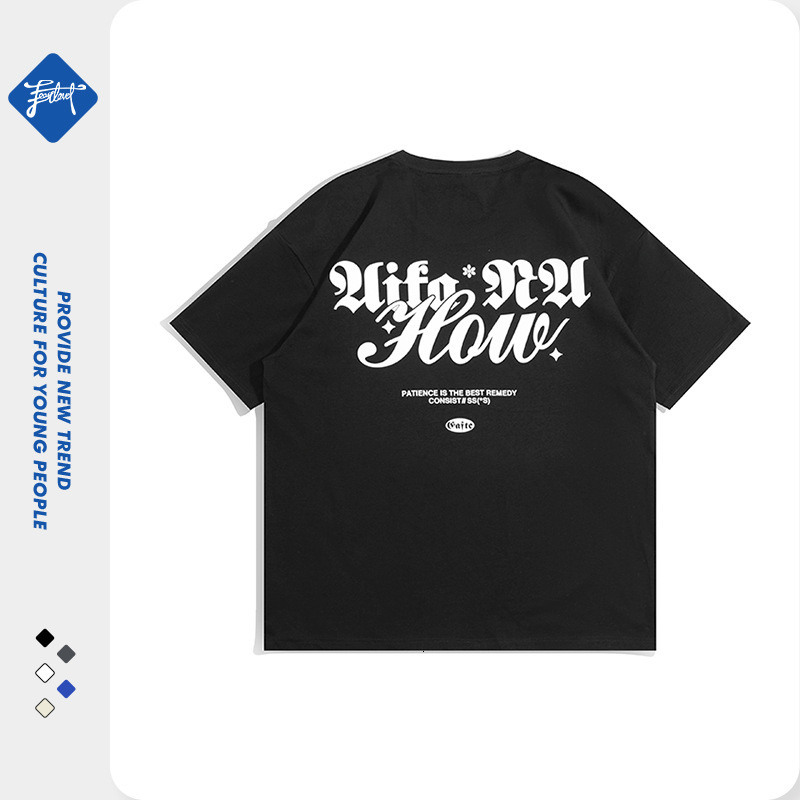 American Fashion Brand T-shirt Men's Short Sleeve Loose Oversize220g Street Hip Hop Couple Bottom Shirt