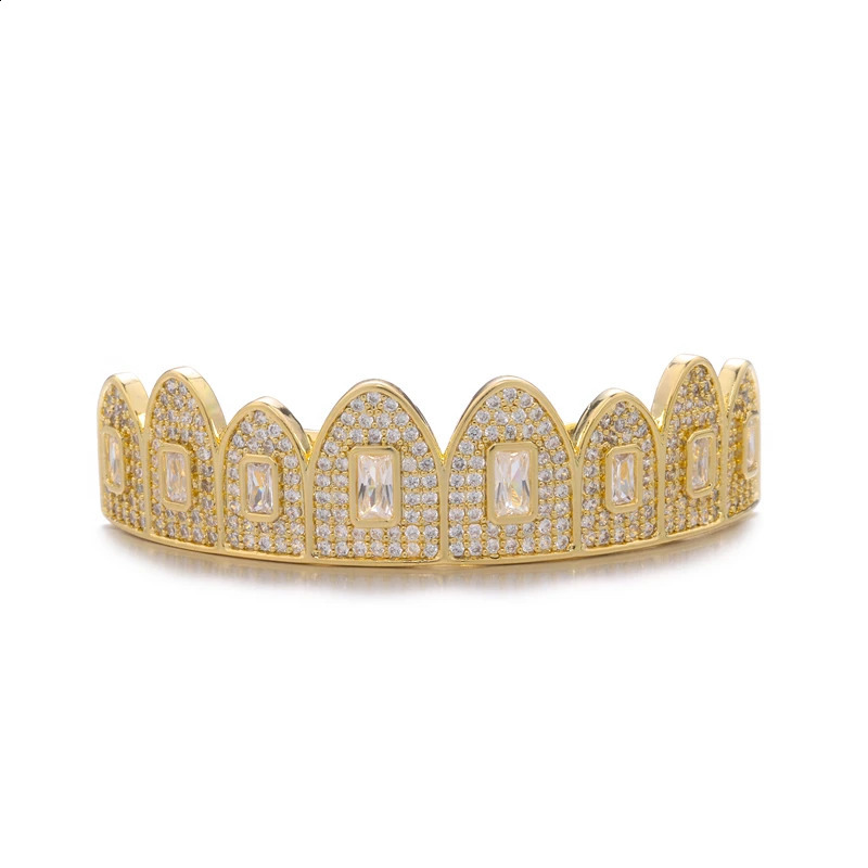 Full Baguette CZ Stones Teeth Caps Cubic Zircon Iced Out Micro Pave Top Bottom Charm Grills For Men Women Jewelry 250219