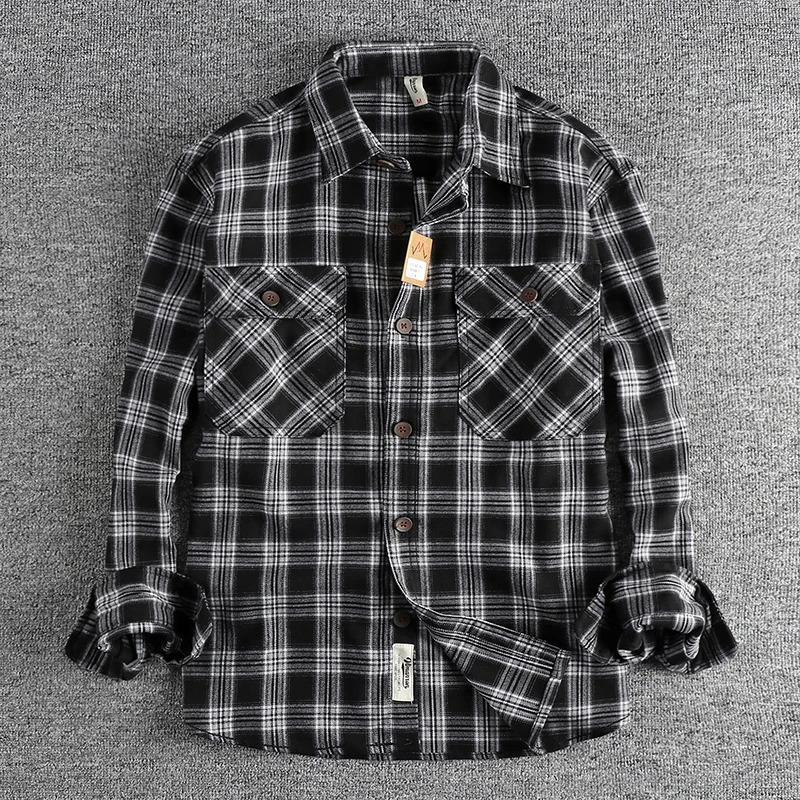 Retro Plaid Shirt Mens Autumn Style Leisure Allmatch Youth Jacket 250226