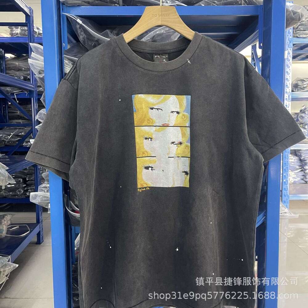 New trendy washed vintage graffiti loose casual round neck short sleeved unisex T-shirt