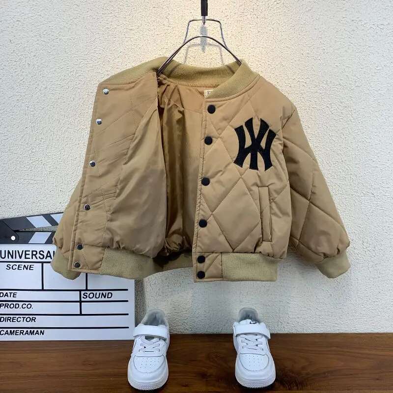 Ddmyshoesvip Autumn And Winter Quilted Padded New Children Fleece Jacket Boys Handsome Baseball Uniform