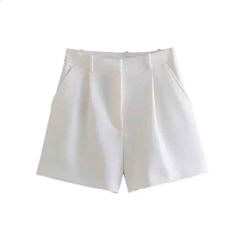 Mooyufon Women Fashion Side Pockets Front Darts Bermuda Shorts Vintage High Waist Zipper Fly Female Short Pant 250228Z