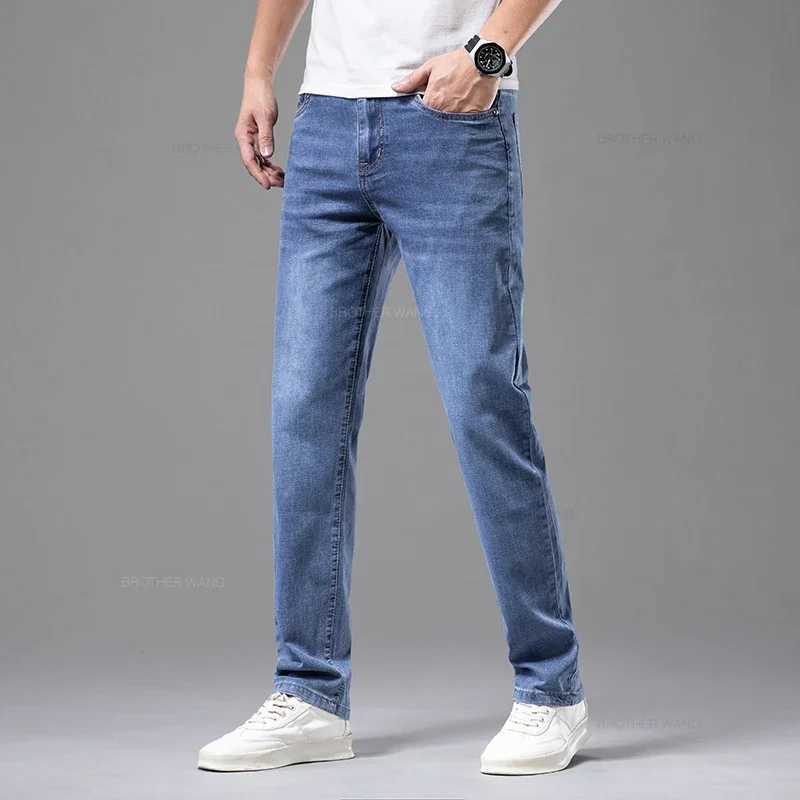 Summer Thin Mens Elastic Cotton Jeans Fashion Gray Comfortable Business Straight Casual Pants Brand Male Clothes Trousers M250609