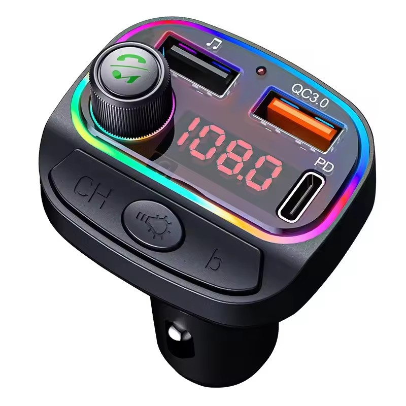 C14 C15 Car Bluetooth MP3 Player Atmosphere Light QC3.0 PD 20W Fast Charging FM Broadcaster For iPhone 16 15 14 13 12 Plus Pro Max Samsung Google Ando