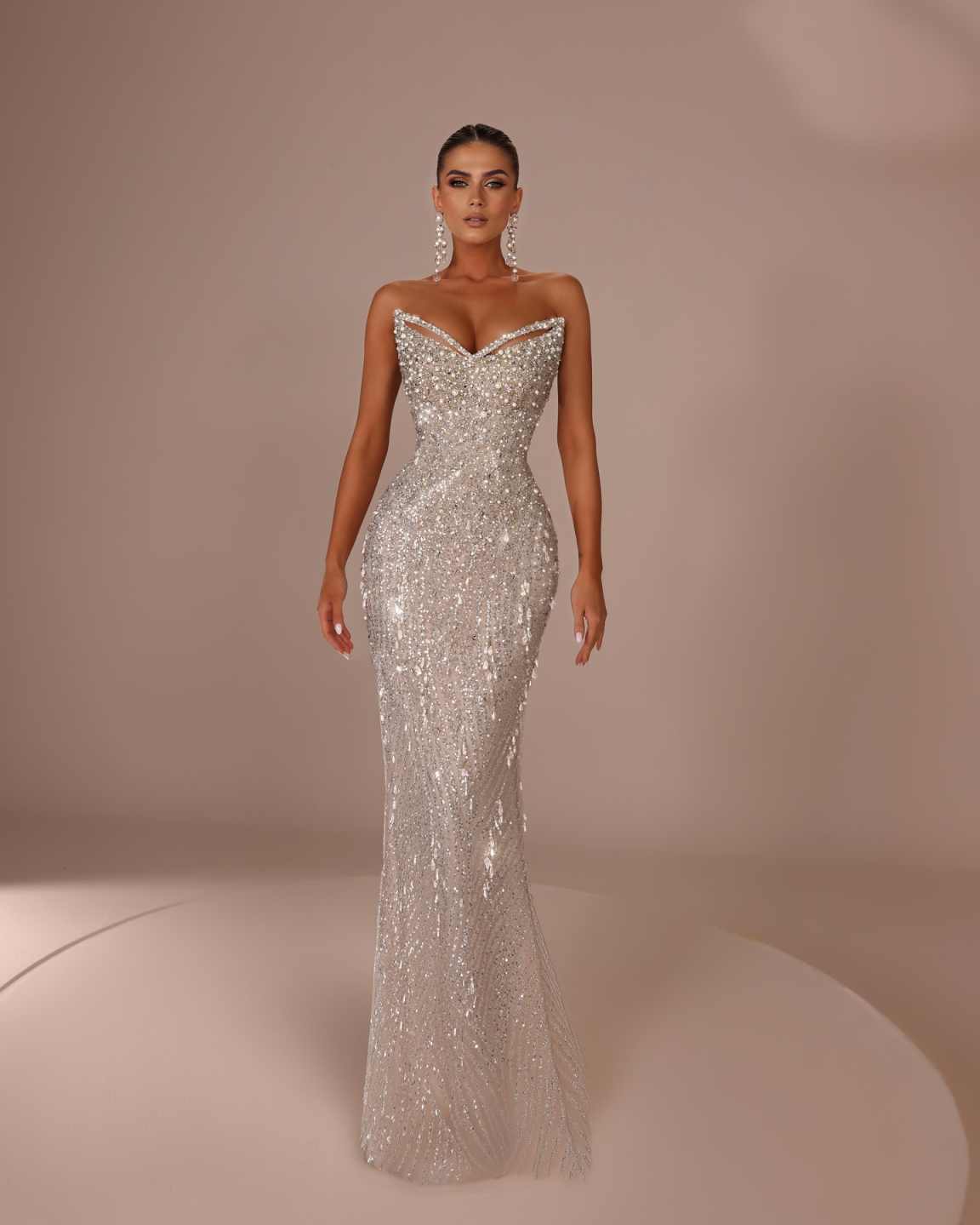 Glitter V Neck Mermaid Wedding Dresses Crystal Bridal Gowns Sequins Beading Detachable Train Sweep Train Long Sleeve Customized Bride Dress vestido de