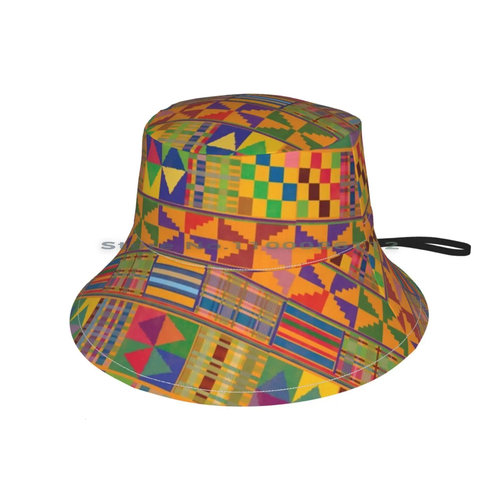 Kente Inspired Bucket Hat Sun Cap Graphic Pattern African Ghana Geometric Traditional Ethnic Diamonds Checkered Banded 250227