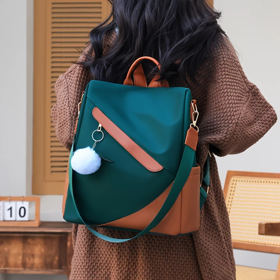Ship from US Colorblock Patchwork Backpack Purse Antitheft Daypack Casual Twoway Shoulder Bag Fashion Travel Schoolbag 250227FBB