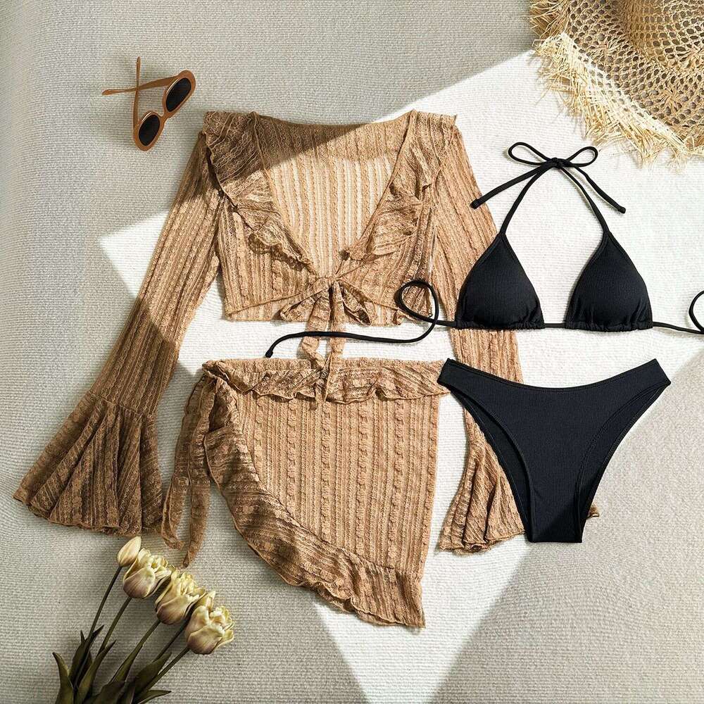 European and American sexy lace mesh four piece swimsuit bikini 2025 new casual fashion trend clothing