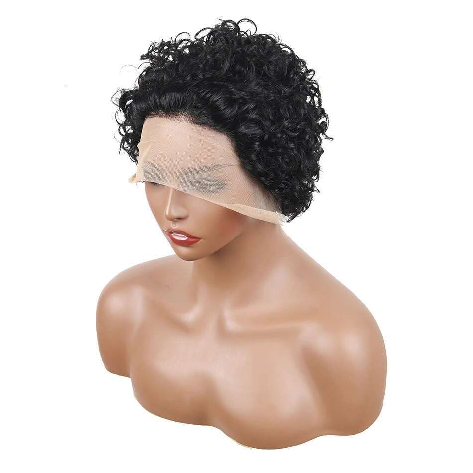 HD Front Lace Wig Real Front Lace Female Elf Short Curly Cover Human Hair E Wig