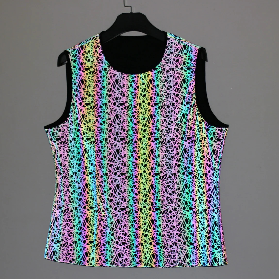 Summer Men Women Colorful Reflective Sleeveless T Shirts Y2K Harajuku Personality Printed Knitted Vest camisetas t-shirt 250226