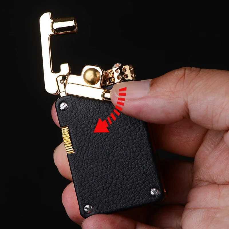 Chief Leather Cover Kerosene Lighter Luxury Rocker Ejection Ignition Mechanical Lighter Mens Business Gifts Collectible Y250228