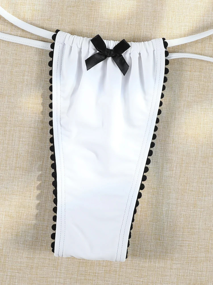 Micro Bowknot Bikinis Set for Women Patchwork Swimsuit Summer Beach Wear White Thong Swimwear Swimming Bathing Suit 250227