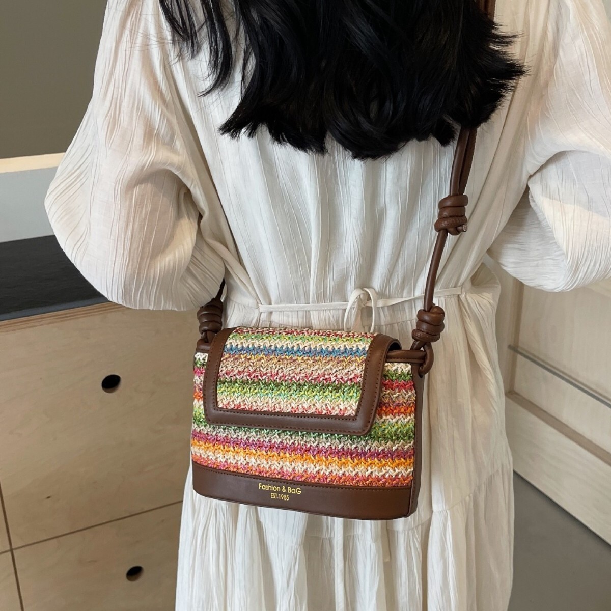Seaside vacation 2025 summer new women's woven with fresh feeling crossbody fashionable rainbow color western-style small bag #swissmilitary