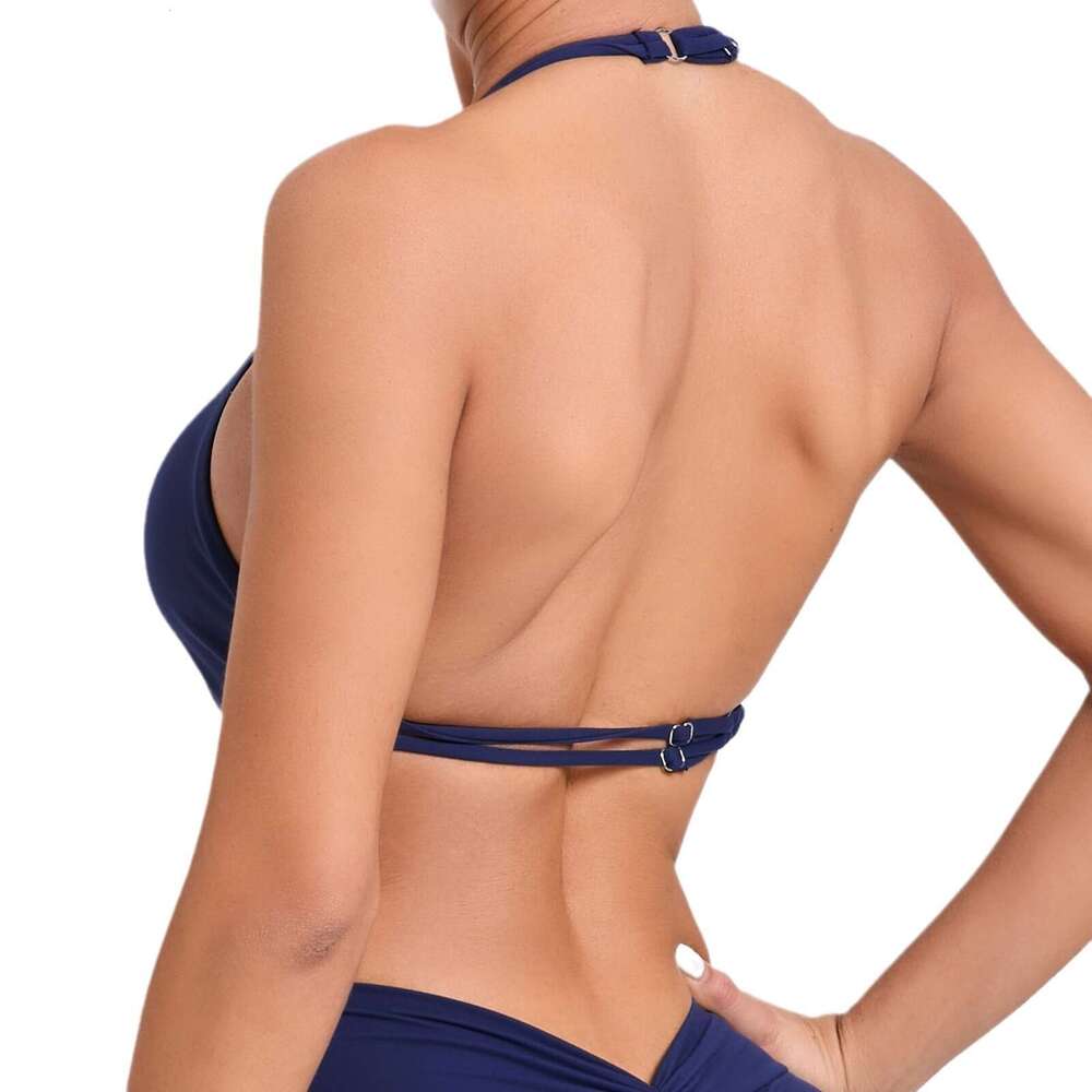 European and American djustable buckle hanging neck beautiful back yoga vest women's tight sports top quick drying fiess bra 74068 2025 temperame