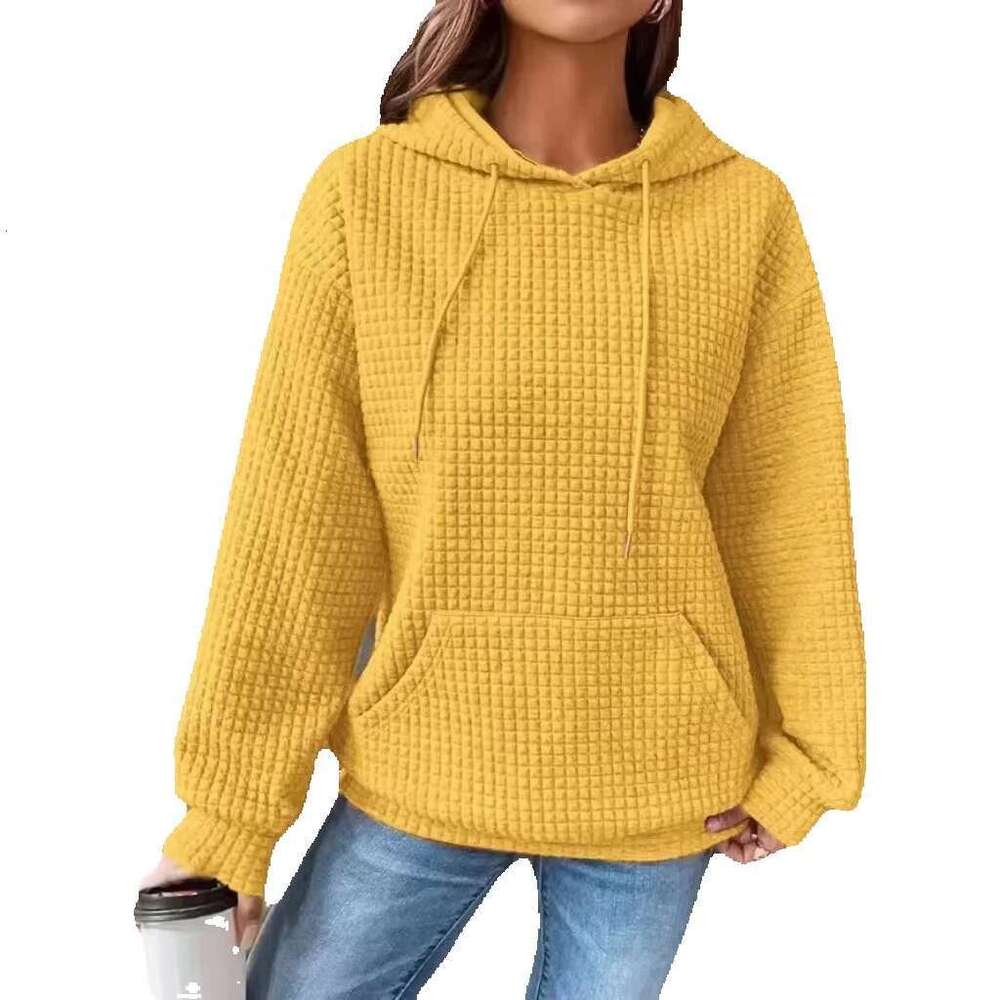 Customized High Quality Waffle Pullover Street Retro Women's Hooded Sweatshirt