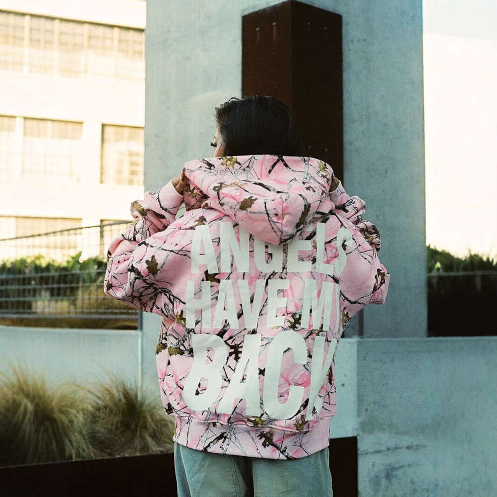 Design sense, printed branches, graffiti, camouflage hooded sweatshirt, loose fitting, niche hip-hop jacket for men and women