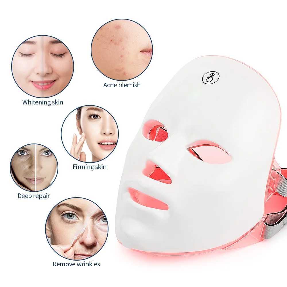7 Colors Photon Facial LED Mask Red Light Therapy Anti Aging Face Neck Beauty Mask Relaxation Treatment Anti-Wrinkle Skin Care W250228