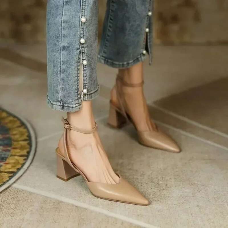 Backless Mary Jane Vintage High Heels Elegant Fashion Pointed Sandals Shoes for Women Tacones Mujer