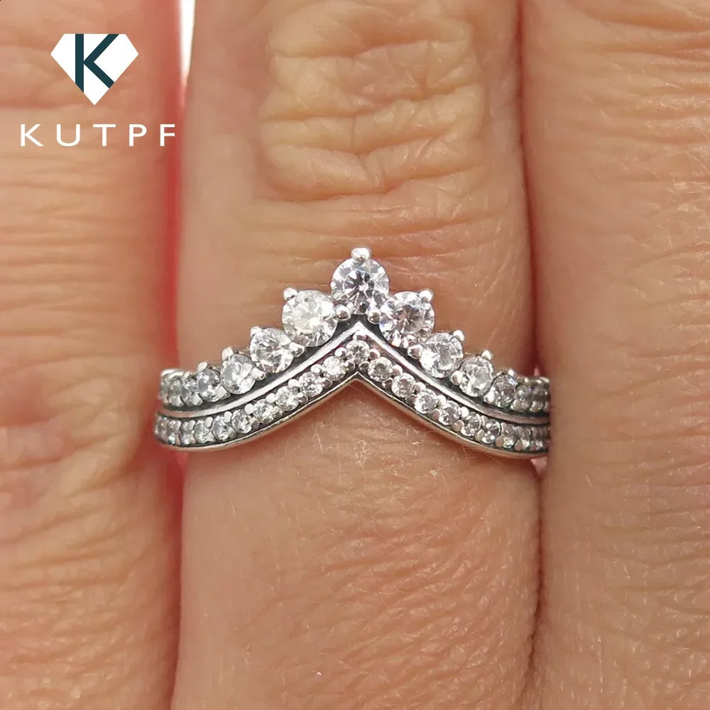 Princess Crown Engagement Rings For Women V-shape 925 Sterling Silver Wedding Band Lab Diamond Cocktail Ring 250219