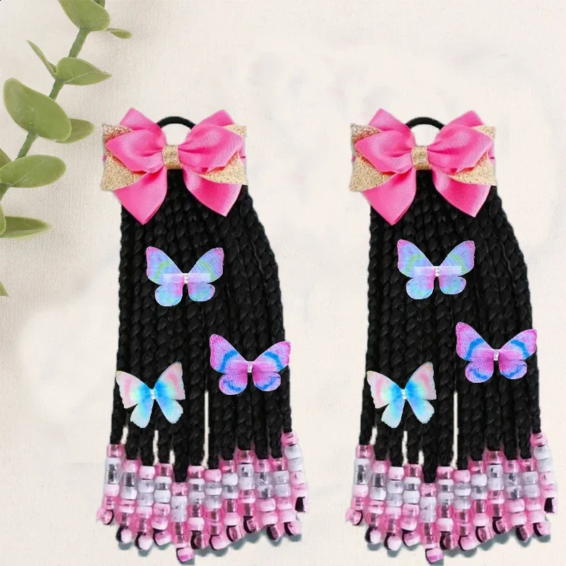 Kids Hair Accessories For Girls Kids Braided Ponytail Extension With Beads Braids Beads Synthetic Crochet Braids Hair 250227