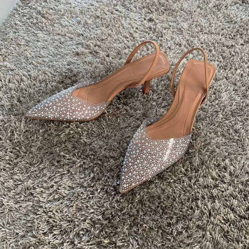 Pointed Summer Womens Toe High Heels Sandals Sexy Shoes Fashion Pearl Decoration Party Wedding Woman Sandal Shoe