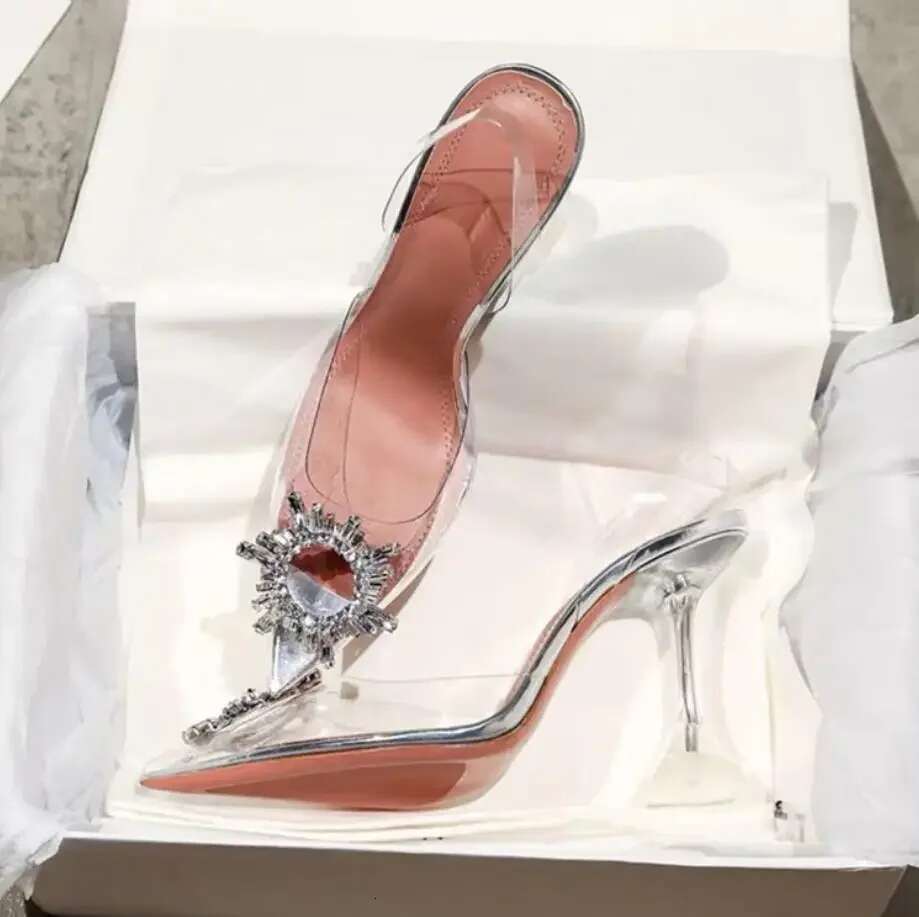 Sandals Transparent PVC Pointed Clear Crystal Cup High Heel Sexy Summer Shoes Peep Toe Women Pumps Size 43