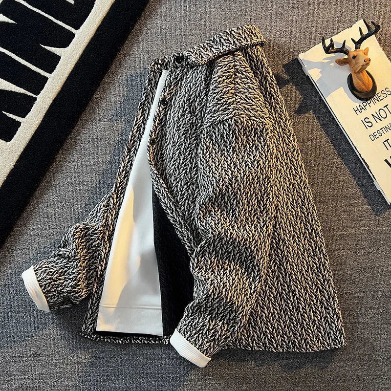 Vintage Plaid Kint Shirt For Men Autumn Winter Thick Long Sleeve Jacket Tops Coat Fashion Casual Hip Hop Oversized Shirts Male 250228